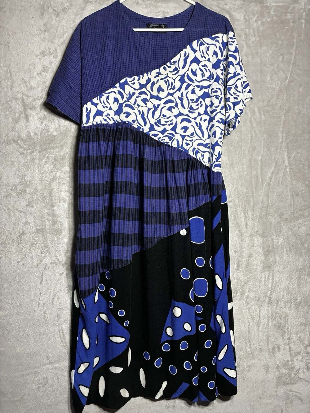 Vintage Carole Little Patchwork Dress Blue / Black / White Size 6